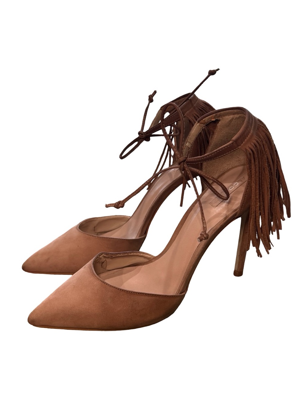 🥾👡 Aldo Tan Suede Fringe Ankle-Tie Pointed Heels 👡🥾